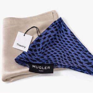 Mugler Blue and Black Star Pattern Silk Scarf